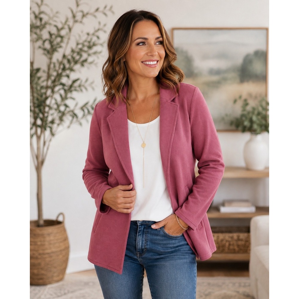 Matty M Womens XXL Knit Boyfriend Blazer Cardigan Rosewood Open Front Stretch